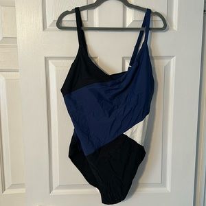 blue white black summersalt swimsuit